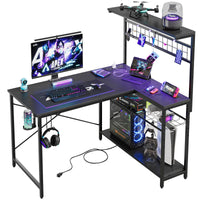 the black carbon fiber 42 inch l shaped desk in the white background