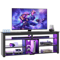 the black carbon fiber tall entertainment center with storage in the white background