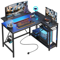 the black carbon fiber 42 inch l-shaped gaming desk in the white background