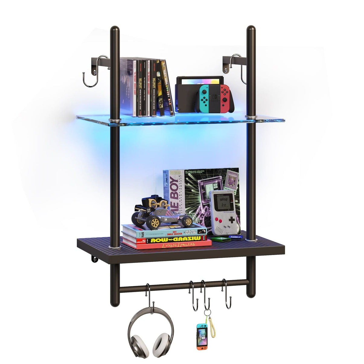 the 15 inch black gaming shelves in the white background